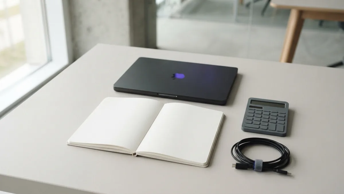 Startup funding planning desk Minimal desk setup for reviewing startup funding plans and cash needs