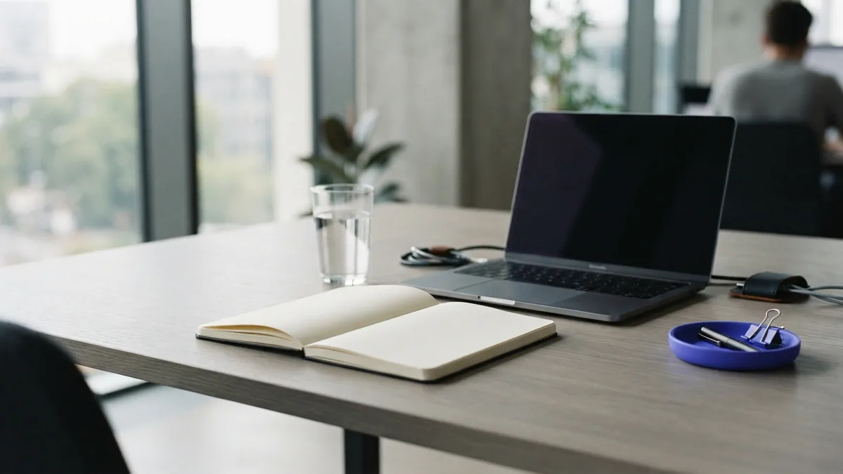Building a startup projection model Startup desk with blank notebook and laptop for building financial projections