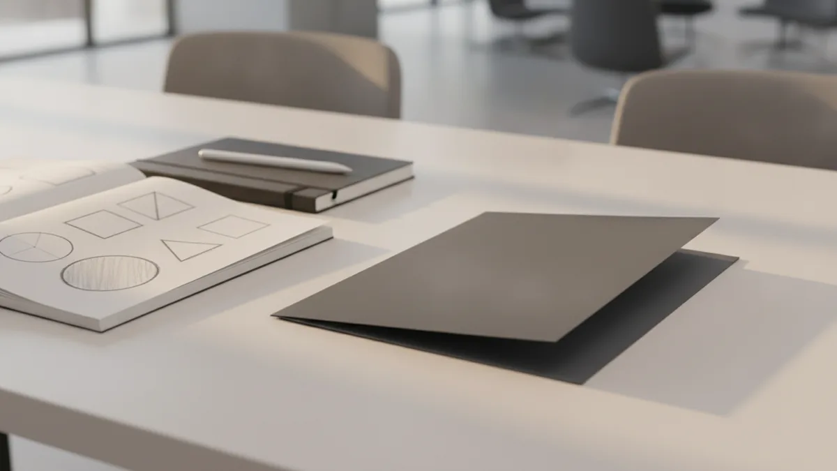 A printed layout mockup and sketch tools representing layout design and planning.