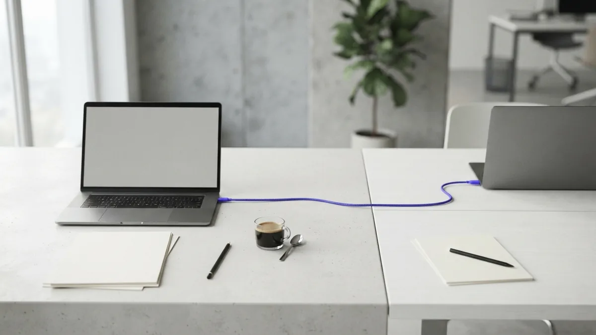 Tidy connected work surfaces showing accurate data flow and automated CRM workflows