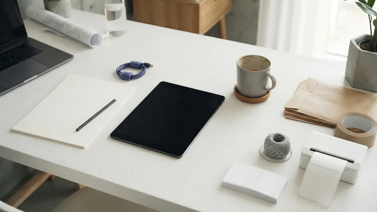 Flat-lay workspace for studying overseas markets and planning ecommerce localization
