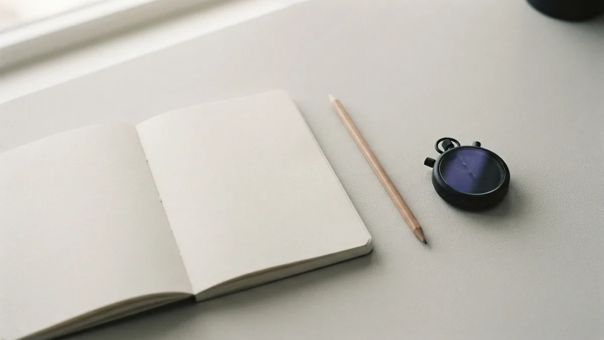 Planning around the stopped game clock Blank notebook and unmarked stopwatch arranged to evoke football timing rules