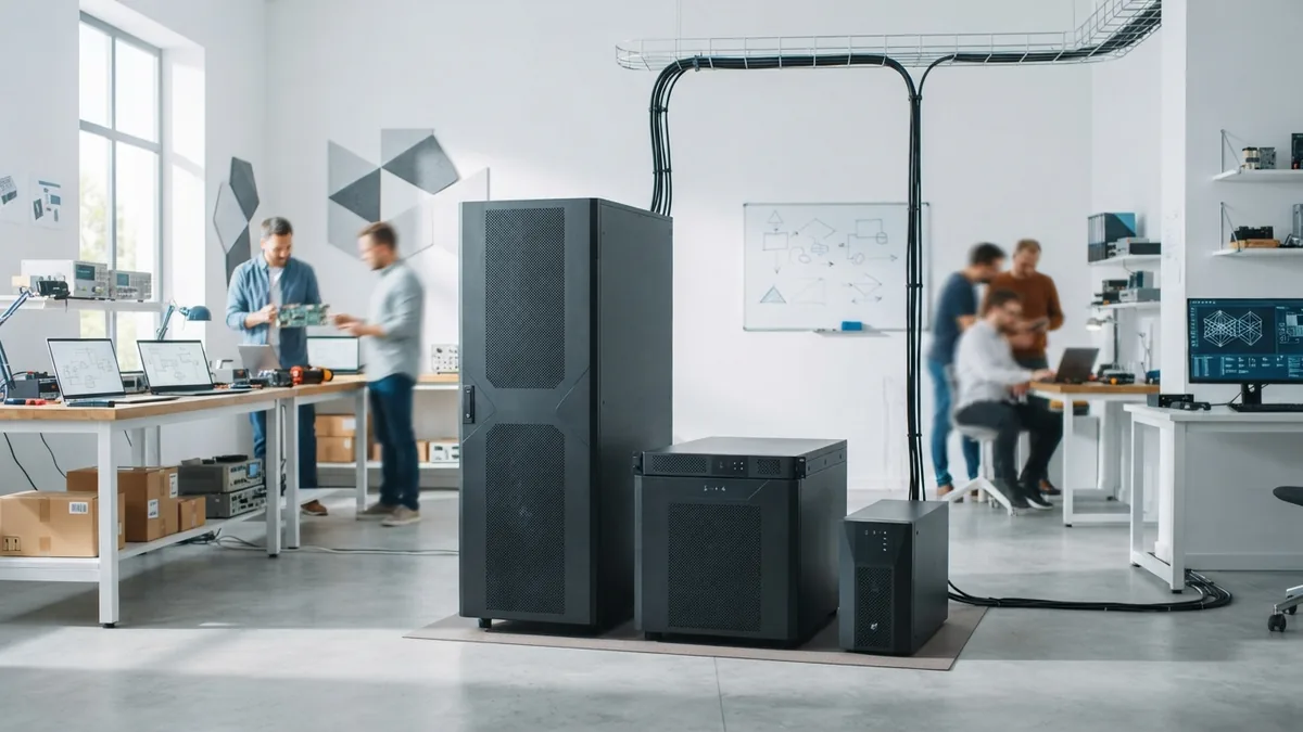 Three UPS systems arranged for a clear technology comparison