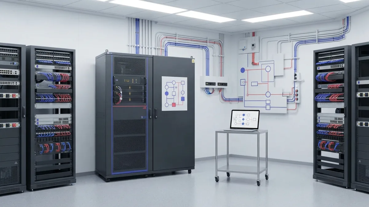 UPS protection in a hospital setting Hospital equipment room with UPS power protection for critical systems