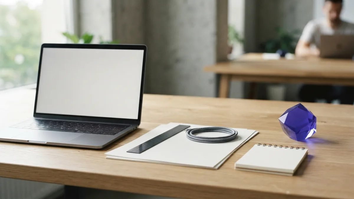 Organized business classification desk Organized desk with blank papers and laptop for choosing a business classification