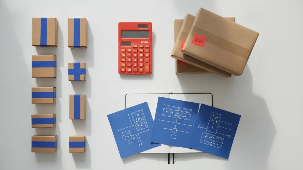 Testing store platform needs Hands testing an ecommerce store plan with product samples and shipping notes on a desk