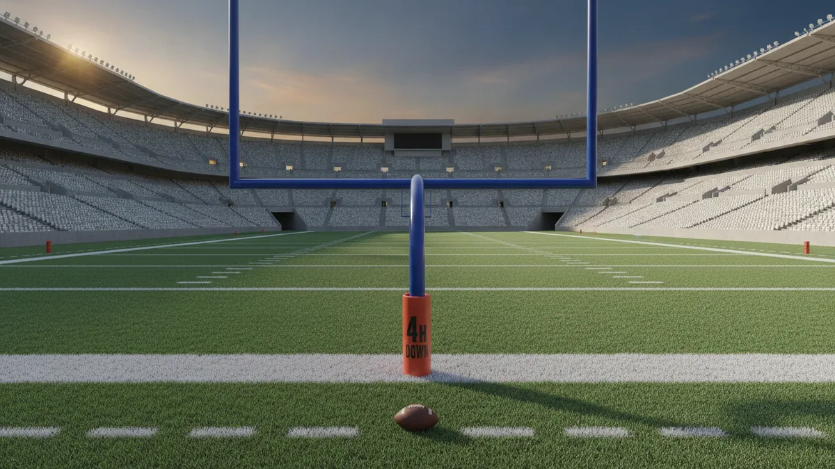 A high-stakes fourth-down setting Empty football stadium field showing a tense fourth-down setting