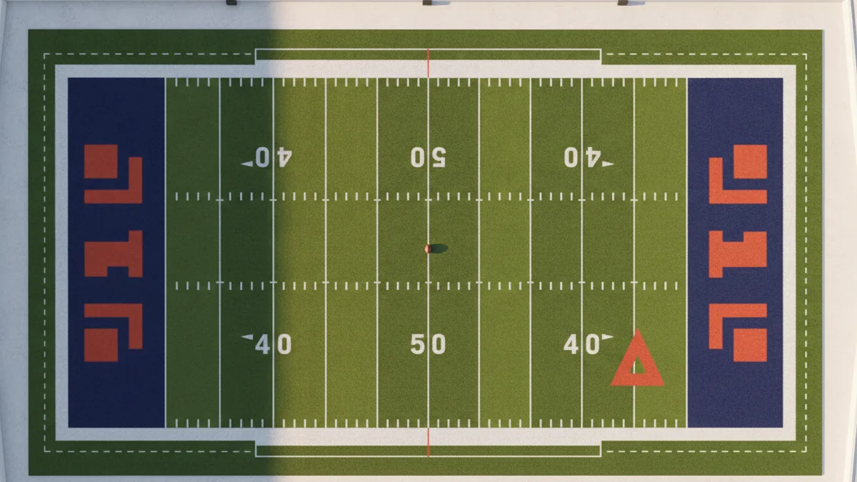 Space near the line of scrimmage Football formation viewed from above with space near the line