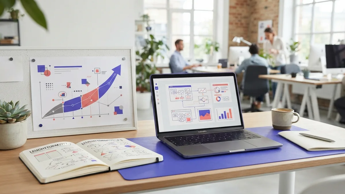 Full stack developer career path Professional workstation with a developer career plan and growth chart
