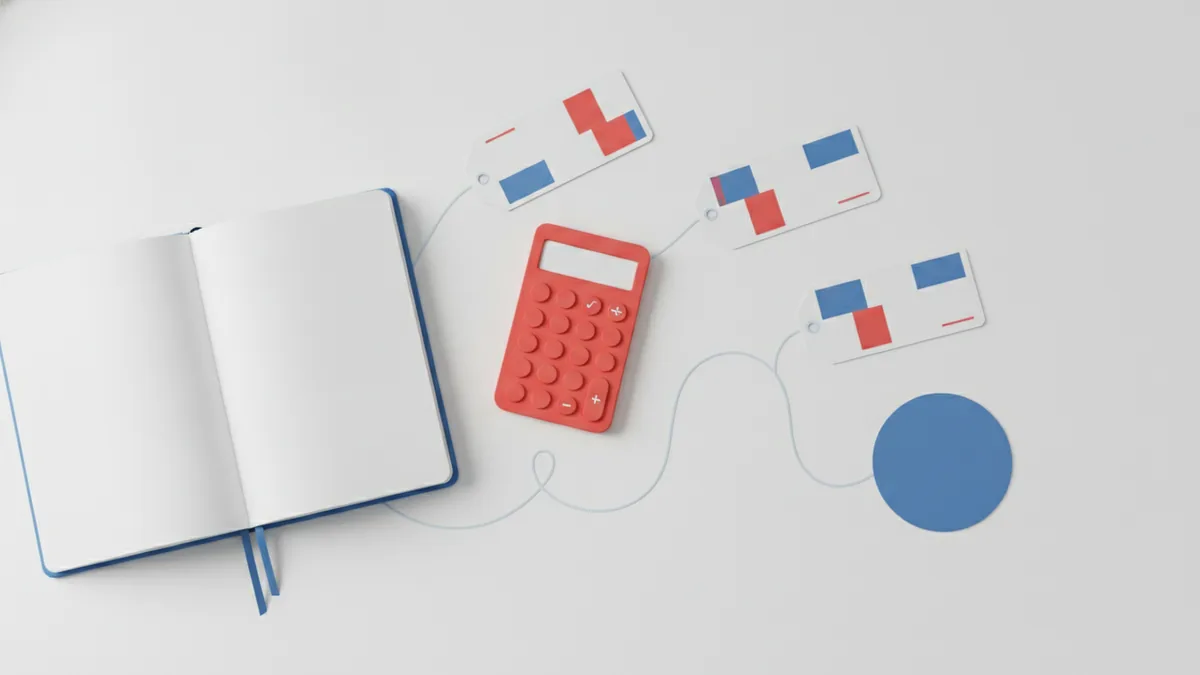 GMV definition in practice Calculator and items arranged to represent gross order value over time