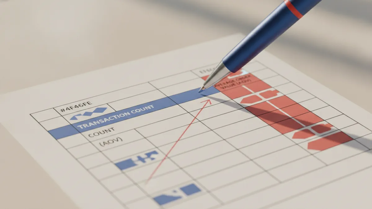 How to calculate GMV Close-up of a spreadsheet setup for transactions and average order value