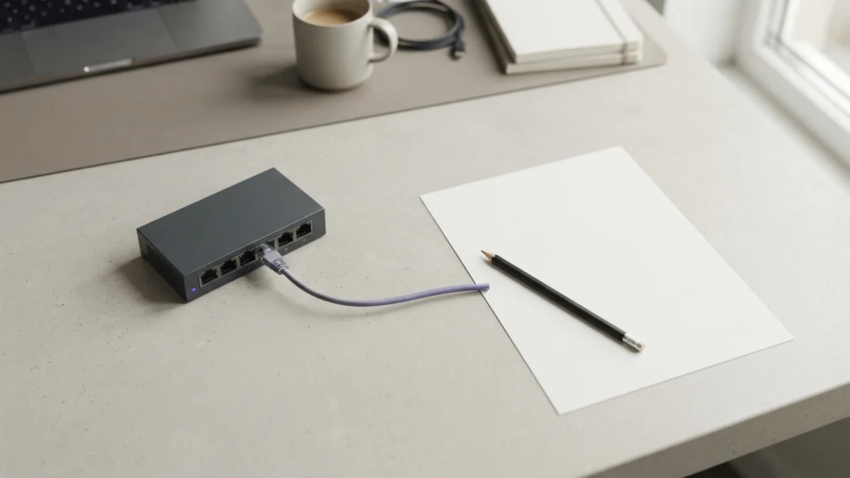 Shared views help teams trace API flow Blank paper beside network hardware representing shared understanding of API flow