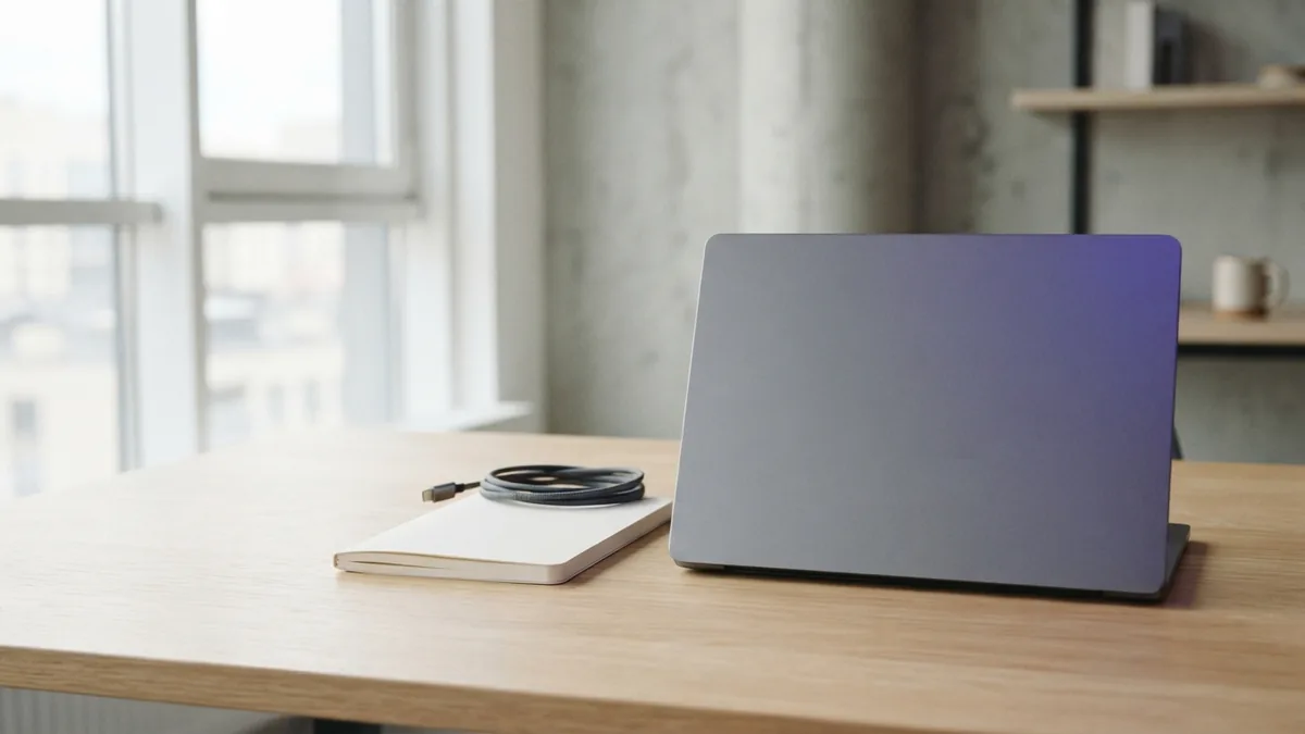 A focused workspace for Java development Laptop and blank notebook on a clean desk for Java API development