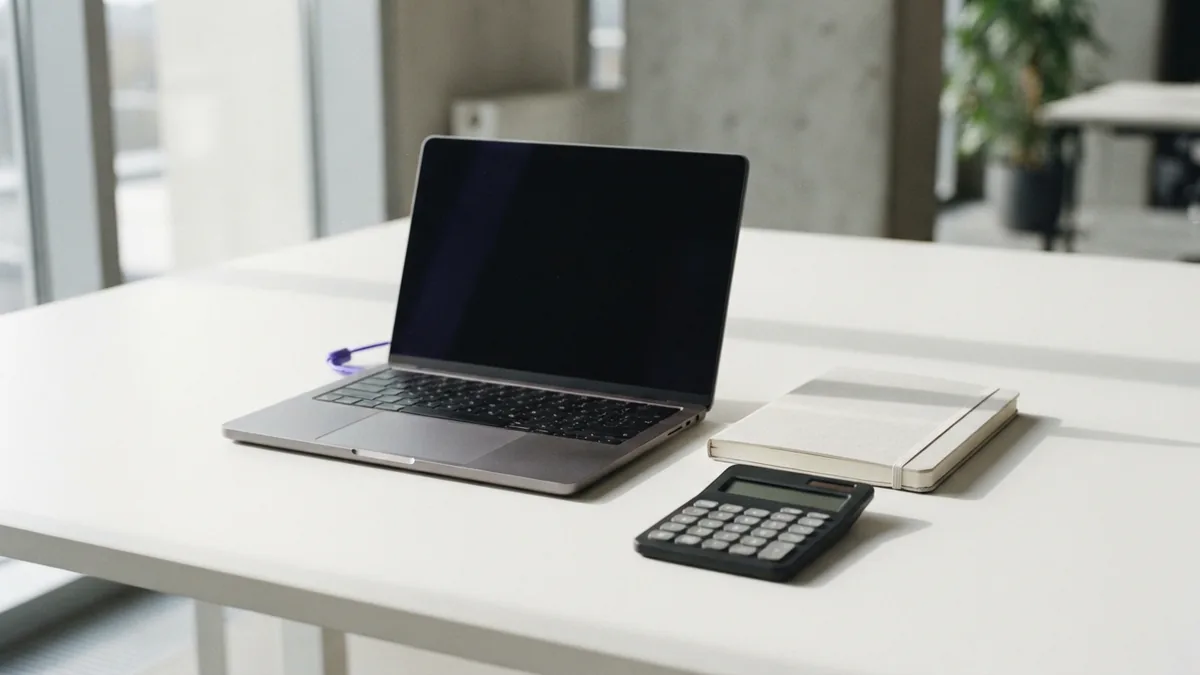 Plan costs and cash with care Blank notebook and calculator on a startup planning desk