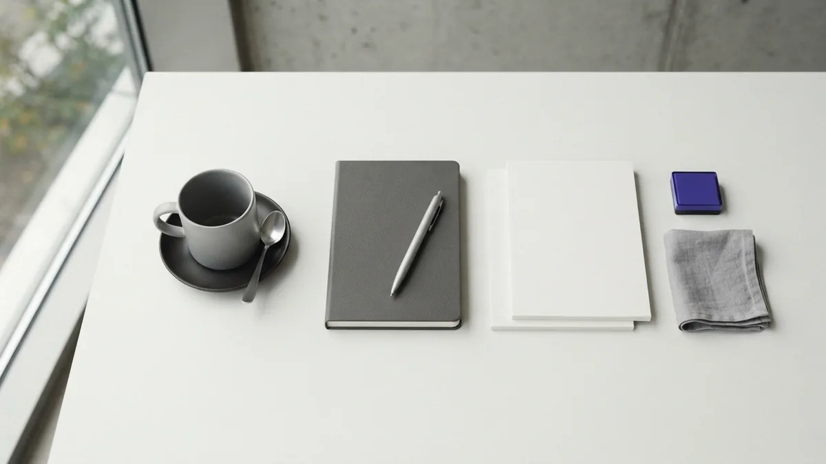 Three neat groups of desk objects represent different types of startup investors