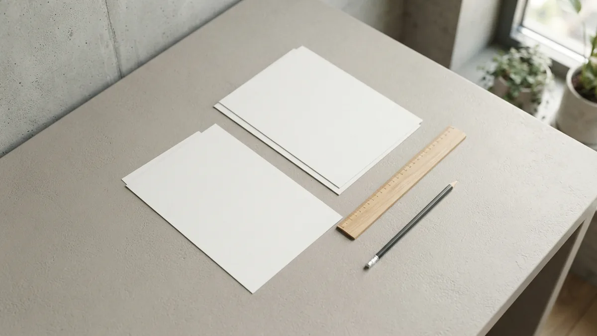 Design study materials on a bright desk Blank paper and drawing tools arranged on a bright desk for design study