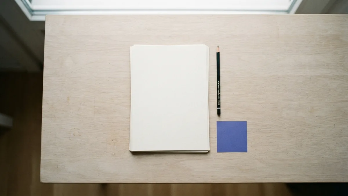 Blank design sheets and pencil arranged for portfolio planning