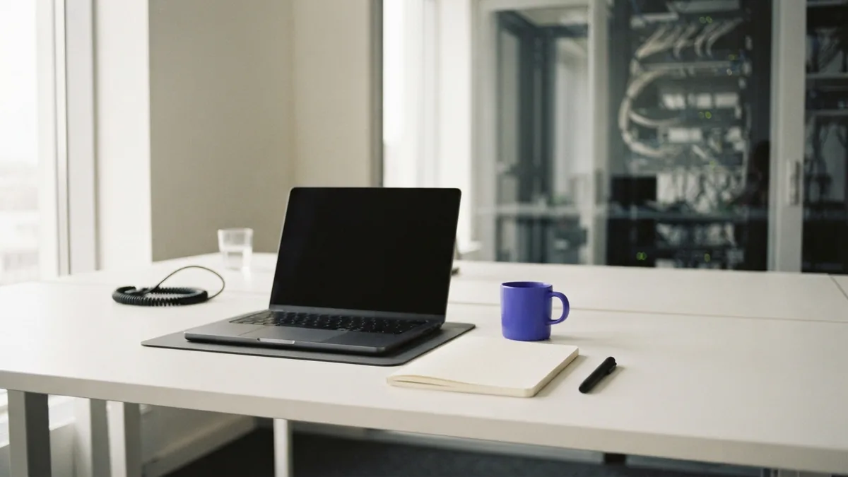 Startup planning and server workspace Clean startup workspace beside server hardware for business planning
