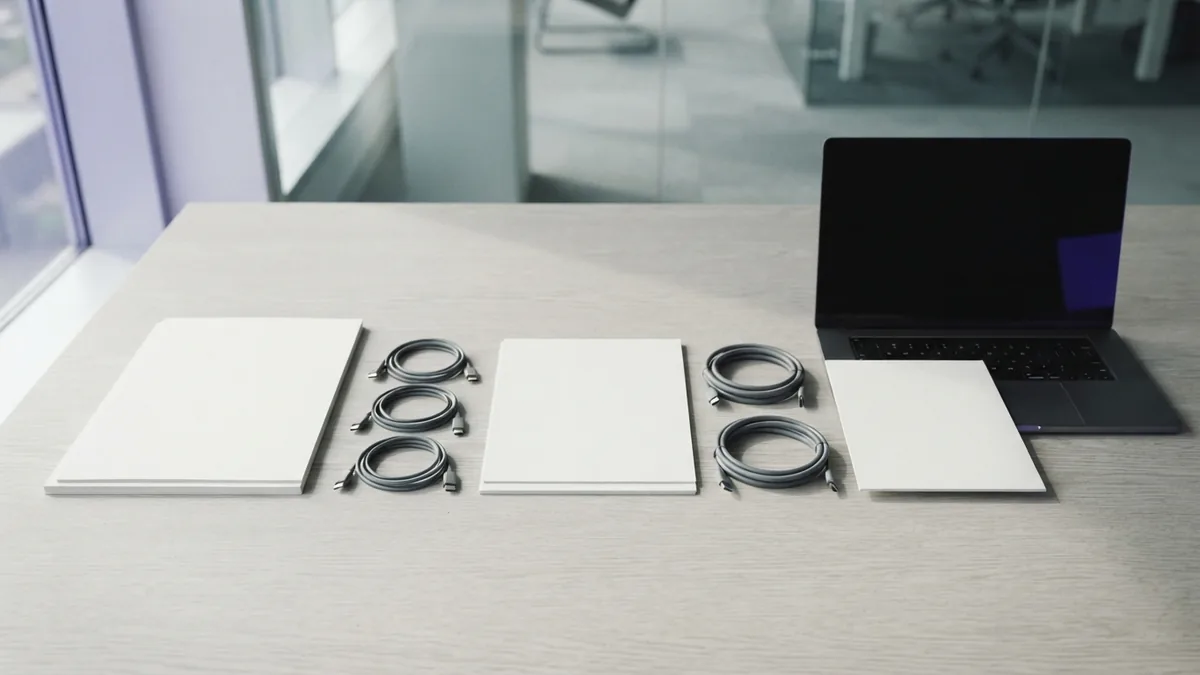 Blank paper and simple desk tools arranged to suggest stages in a company’s growth