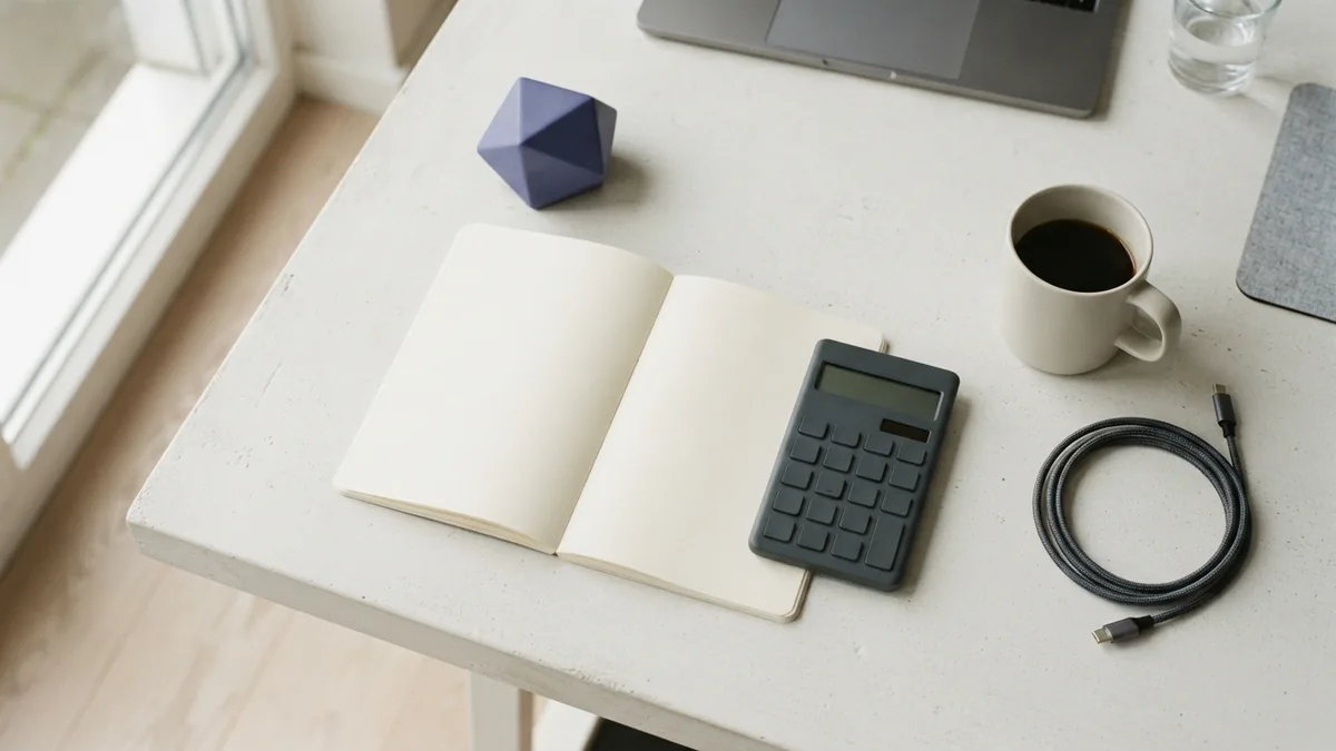 Planning a yearly store budget Minimal desk setup for planning yearly ecommerce store expenses