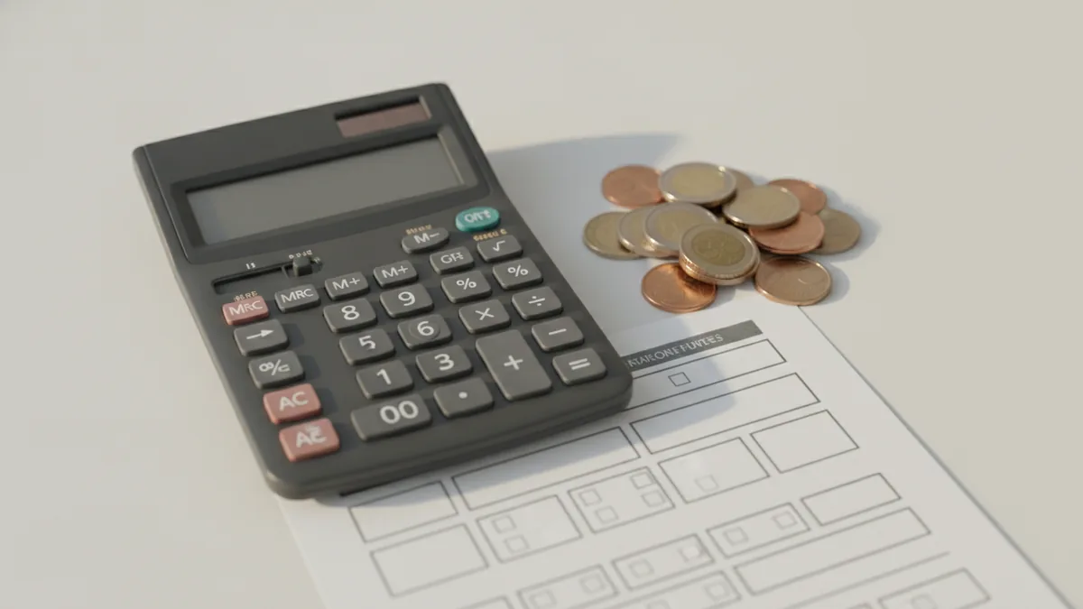 Calculator and coins representing manual GBP to USD conversion steps