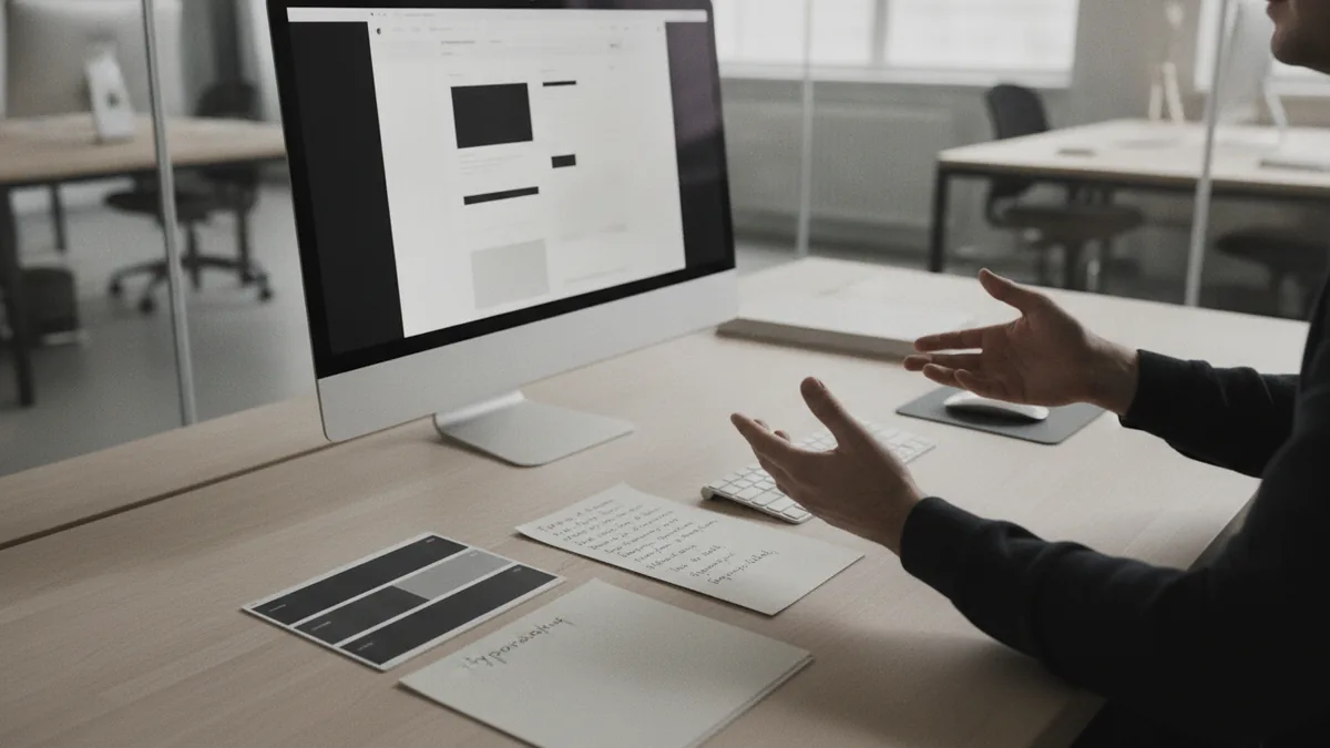 Designer reviewing colors and typography for a landing page layout