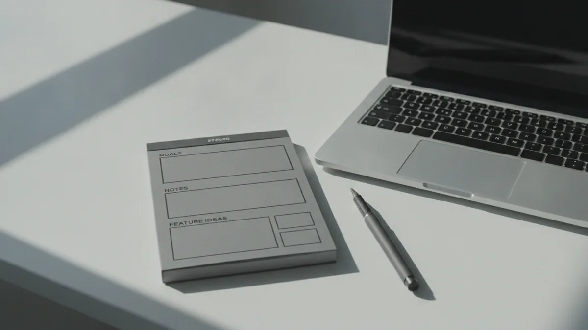 Define the problem and MVP Notebook and pen planning an app idea and MVP scope