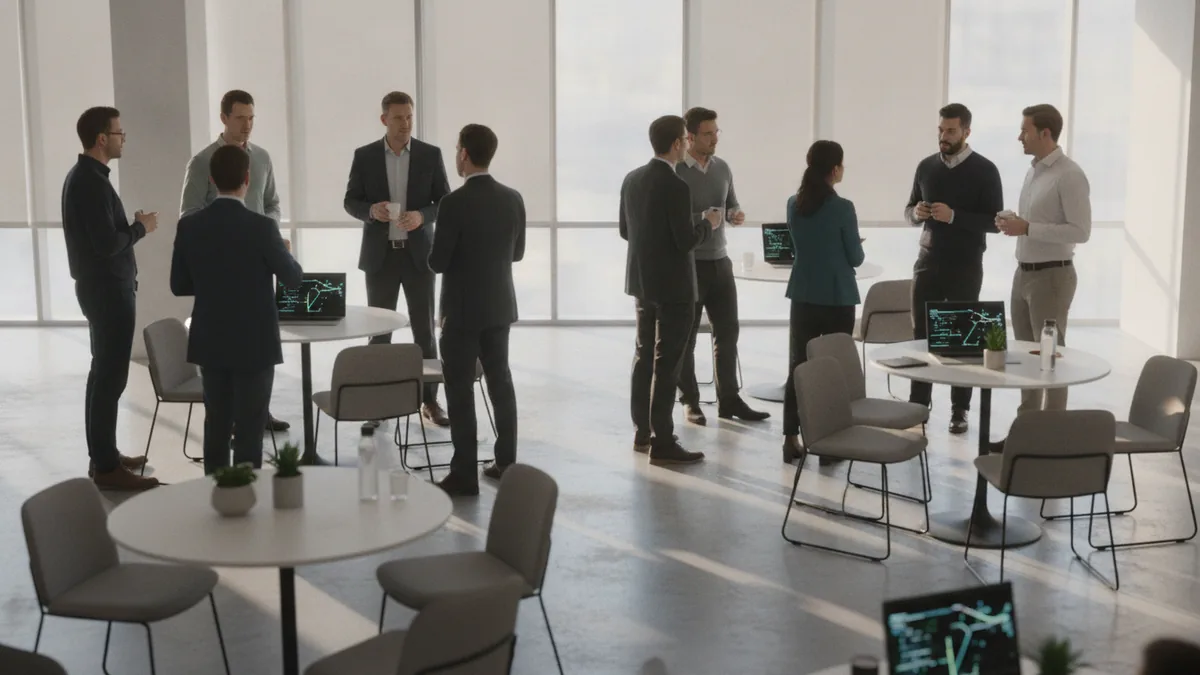 People networking at a coworking meetup to connect with local business owners
