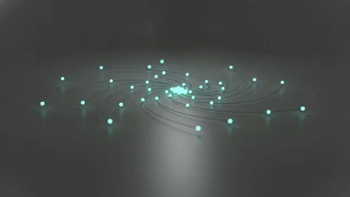 Network concept showing connected systems communicating over APIs