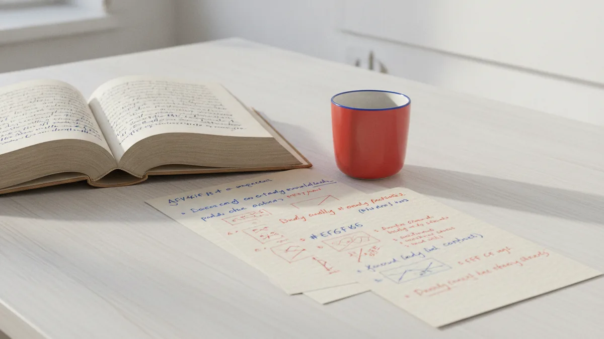 Open sacred books and personal notes arranged during a period of study
