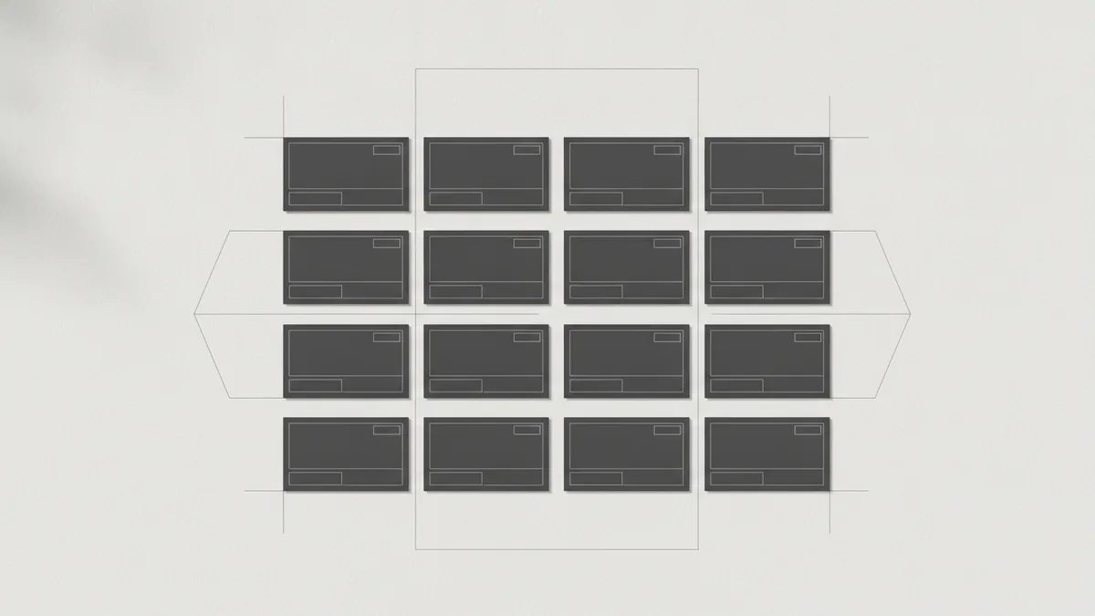 Use spacing units to set tempo Repeated card frames aligned to spacing units showing rhythm for a reading path