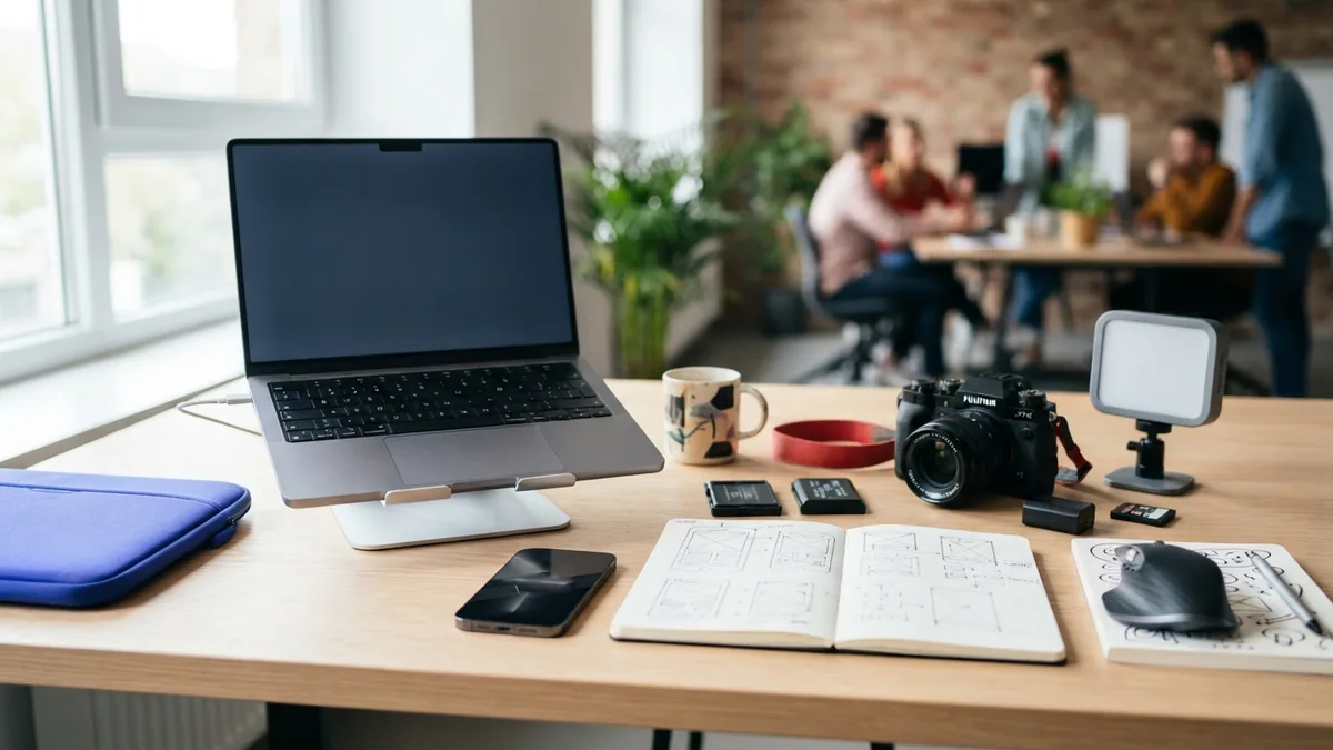Mobile and desktop ecommerce layouts shown beside product photography tools