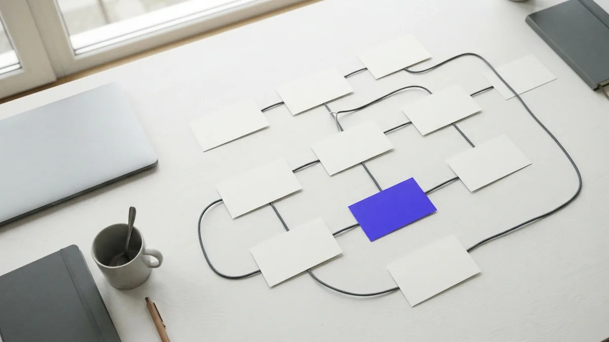 A clean layout for planning site structure Blank paper cards arranged as a clean website structure planning scene