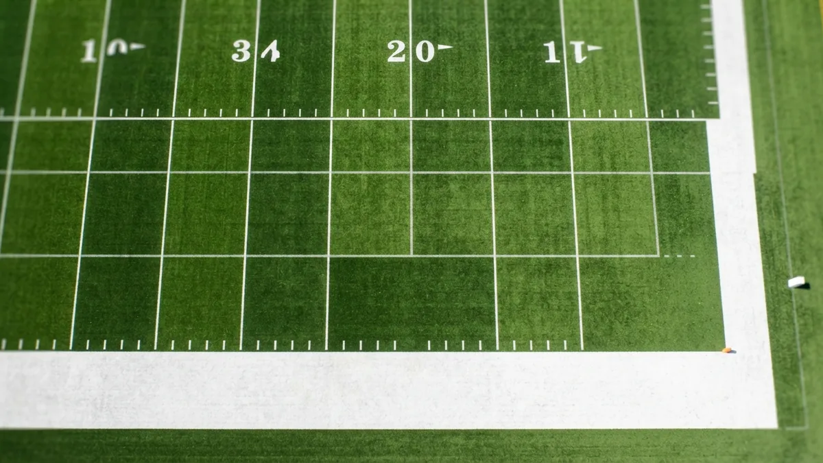 Conversion distance and goal line Football field showing the short distance from the conversion line to the end zone