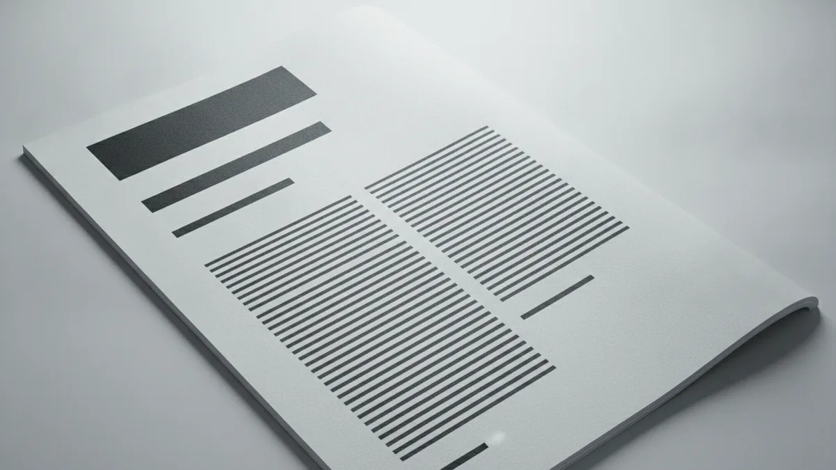 Clear hierarchy through spacing Text blocks with clear hierarchy and tidy alignment on a printed layout