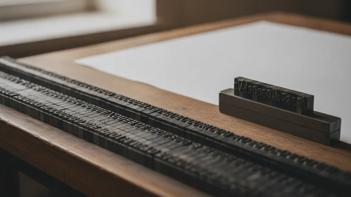Movable type roots Movable metal type arranged for traditional letterpress composition