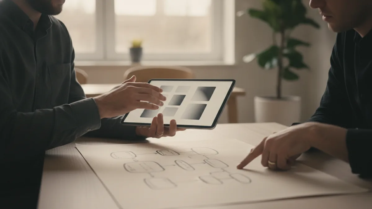 Collaboration scene for UI/UX design planning and handoff