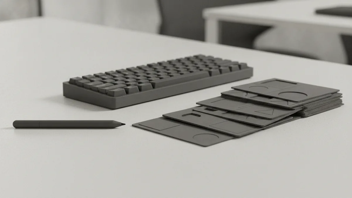 Design tools and prototypes arranged to show iteration