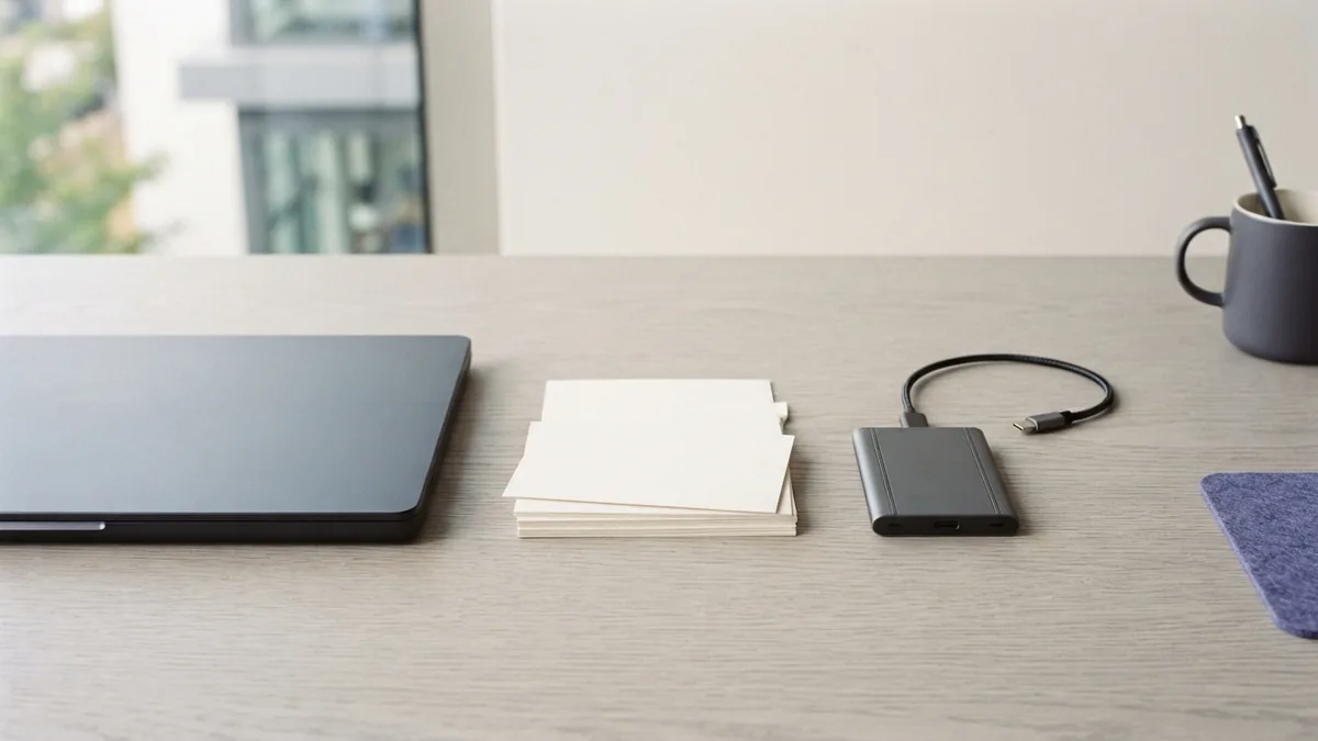Different types of API access Tidy desk arrangement with a laptop and simple objects representing API key types