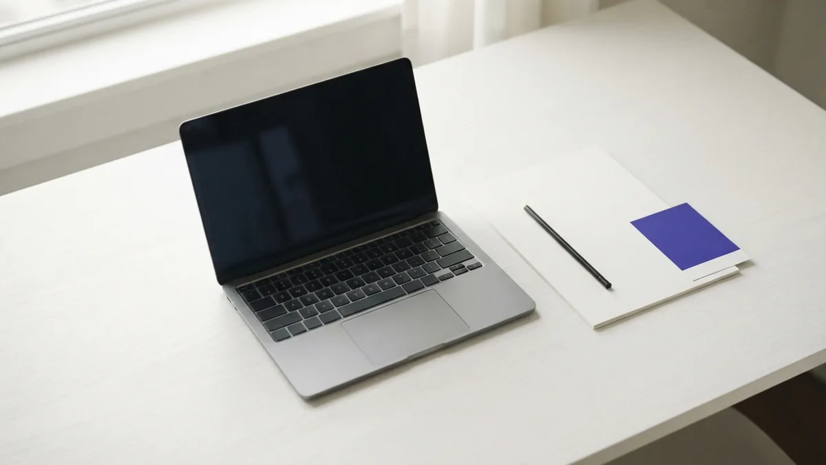 Design tools used in college study Blank paper and design tools arranged on a clean desk beside a closed laptop