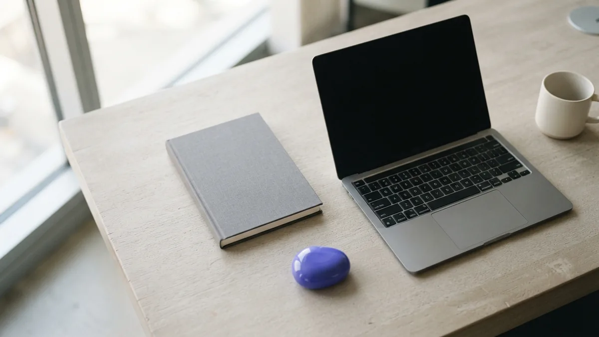 A tidy workspace for connected tools Organized work desk with a laptop and notebook suggesting smoother app workflows