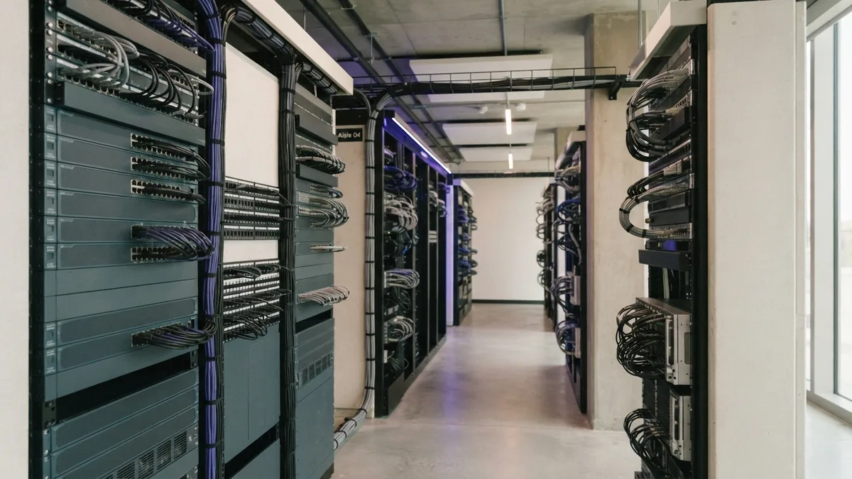 Clean server aisle and network hardware representing ecommerce challenges