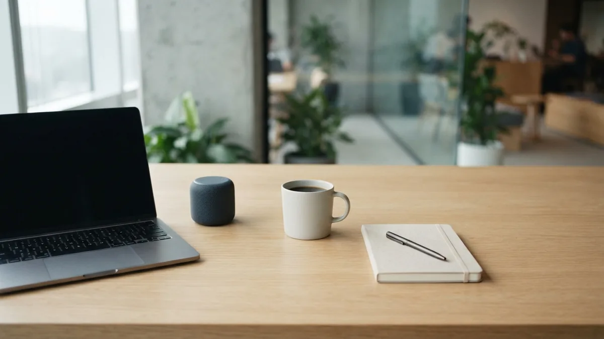 Everyday tools delivered as online services Laptop and desk tools arranged to represent common online work and meeting apps