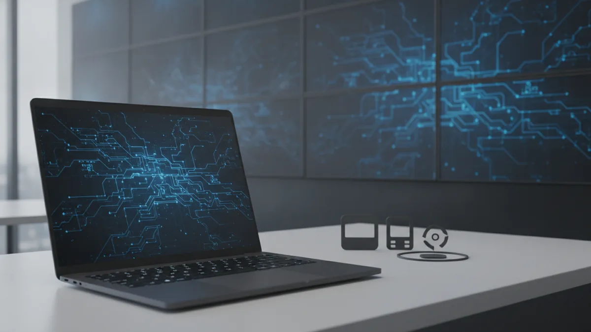 Developer workspace symbolizing secure connections between apps and bank systems
