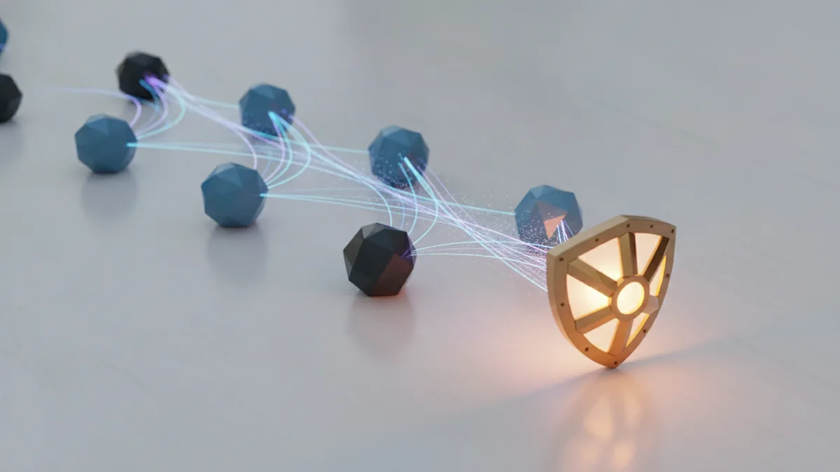 Illustration-like scene showing secure request flow to a central banking system