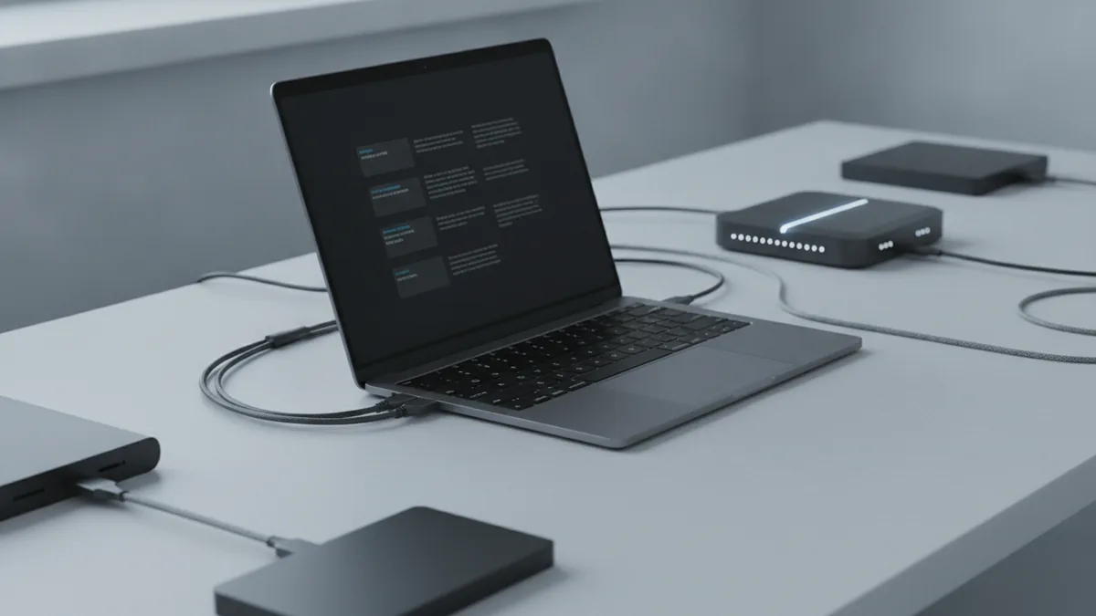 Developer setup showing connected systems for blockchain data access