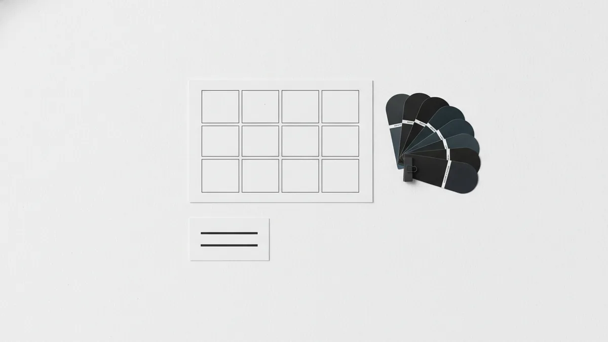 Clear direction for the project Overhead view of design planning tools representing a clear creative brief structure.