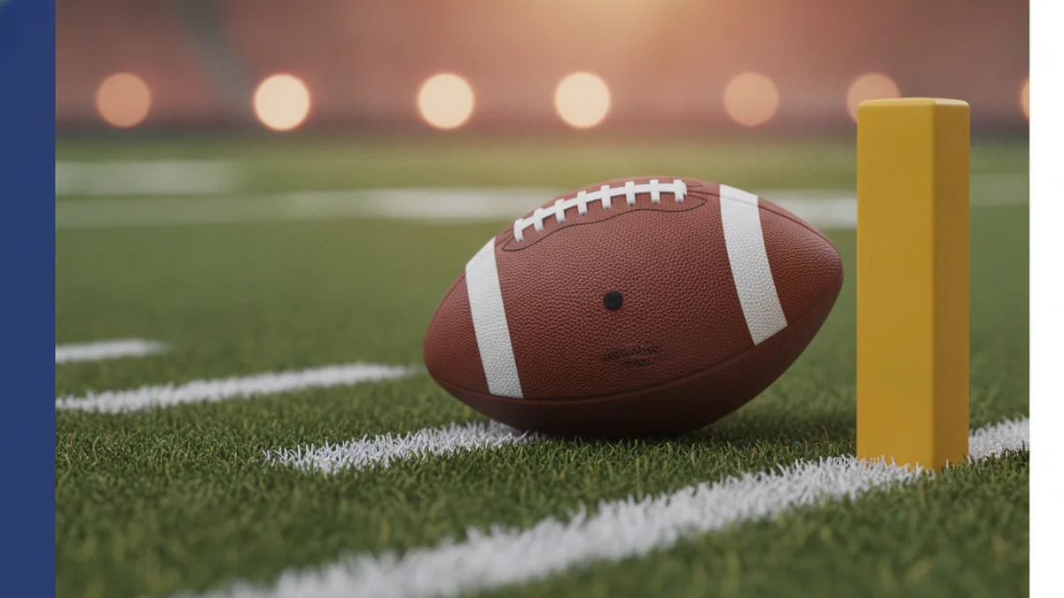 Ball near first down marker Close-up of a football near the first down marker on fourth down.