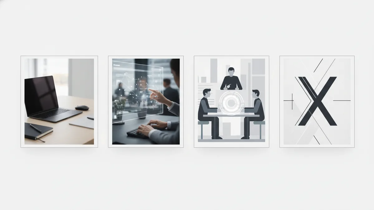 Multiple hero visual styles showing photo, video-like, illustration, and typography-led options.