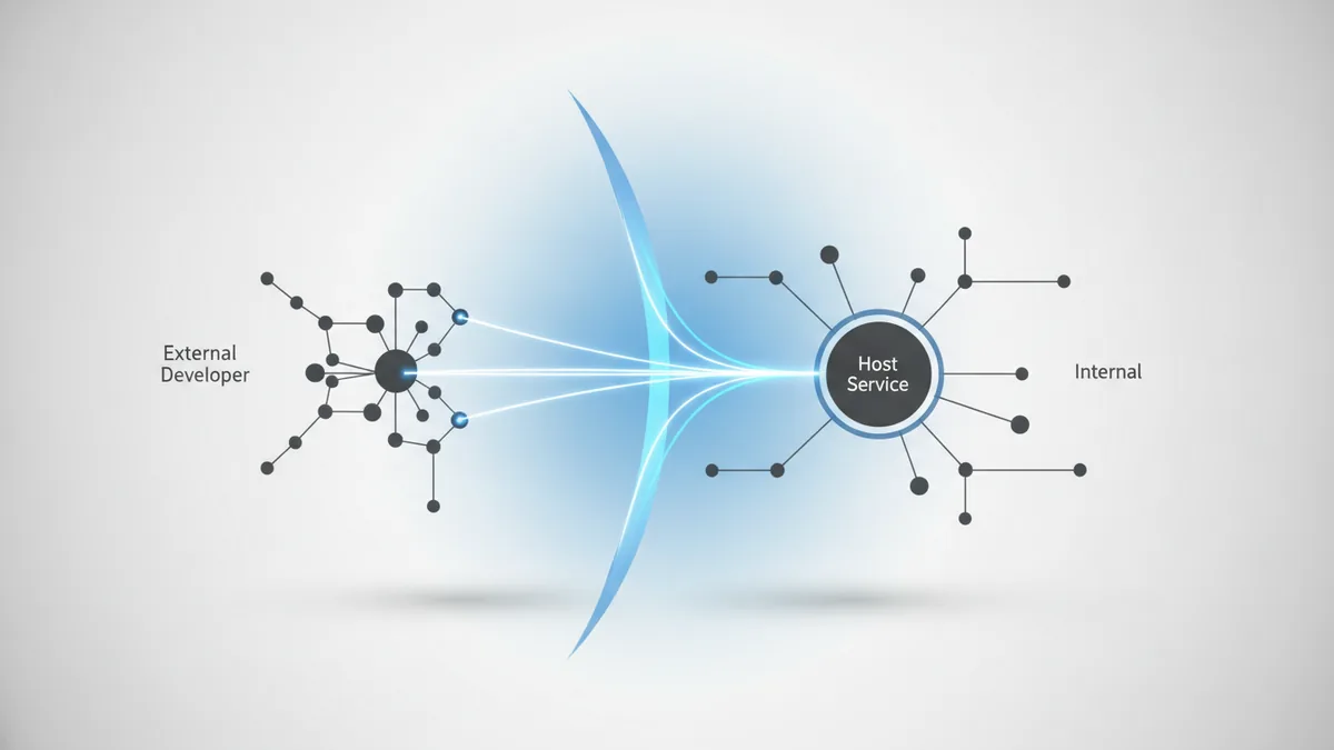 Diagram-like network connections showing public API access and boundaries